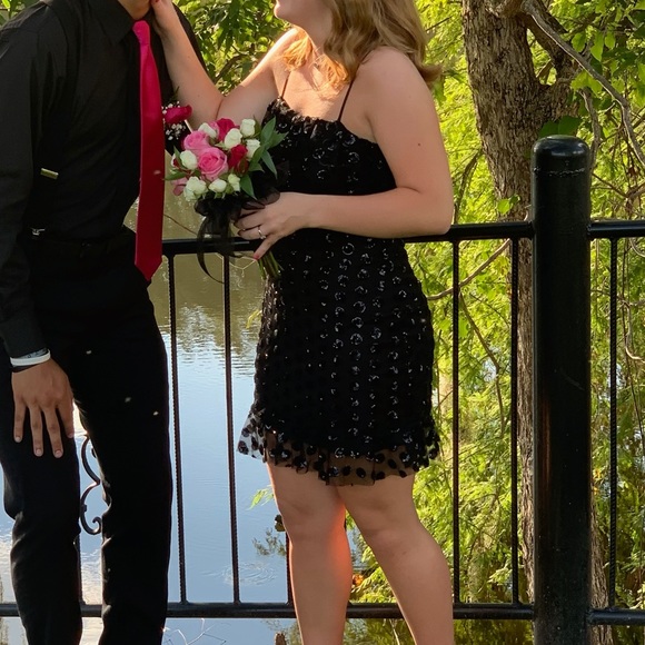 Trixxi | Juniors Black Sequined Flounce Mini Dress - Picture 2 of 6